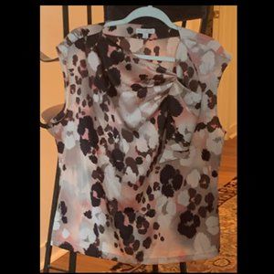 Eva Mendes (NY & Co) - Cream/Pink/Brown Print Sleeveless Blouse XL NWOT